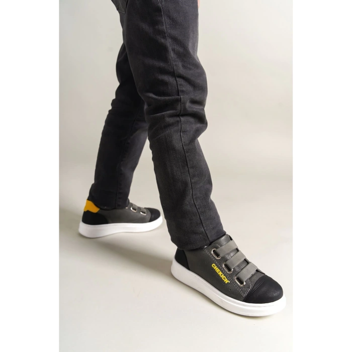 1007 - Montana Çocuk Ayakkabı Siyah-Gri-Sarı