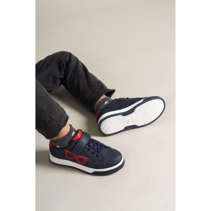 1011 - Glasses-X Çocuk Ayakkabı Lacivert Kırmızı Beyaz