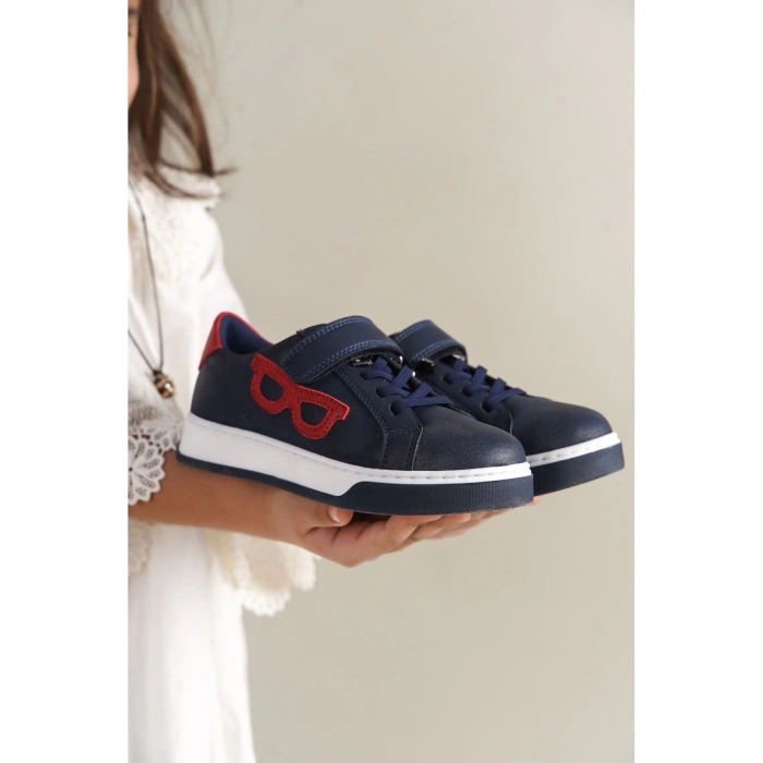 1011 - Glasses-X Çocuk Ayakkabı Lacivert Kırmızı Beyaz