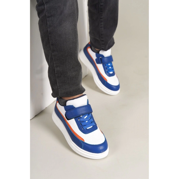 1015 - Star-X Çocuk Ayakkabı Mavi Beyaz Turuncu