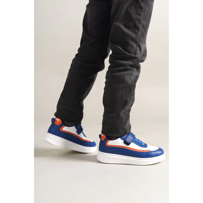 1015 - Star-X Çocuk Ayakkabı Mavi Beyaz Turuncu