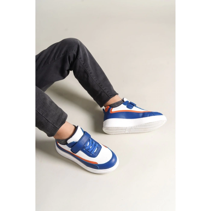 1015 - Star-X Çocuk Ayakkabı Mavi Beyaz Turuncu