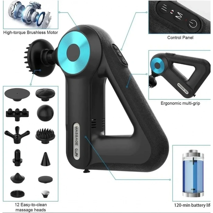 12 Başlıklı Profesyonel Masaj Tabancası Çok Fonksiyonlu (5365)