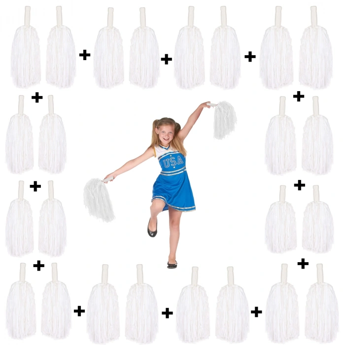 12 Pairs (24 Pieces) White Color 23 April 19 May 29 October School Performance Pom Poms (5365)
