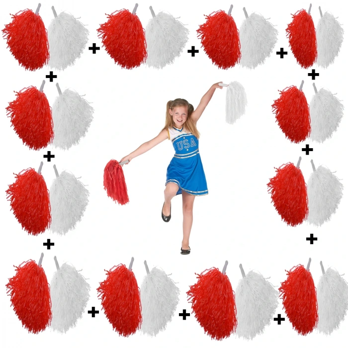 12 Pairs (24 Pieces) Red-White Color 23 Nisan 19 Mayıs 29 Ekim School Performance Pom Poms (5365)