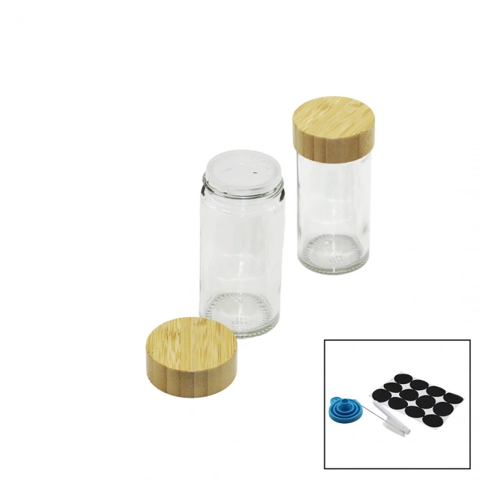 12 PCS TAKIM YUVARLAK CAM BAHARATLIK - TUZLUK BAMBU KAPAKLI (5365)