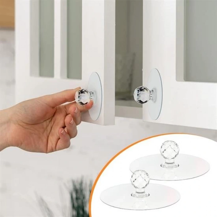 2 Adet Kristal Kendiliğinden Güçlü Yapışkanlı Kulp Askısı Tutma Kolu (5365)