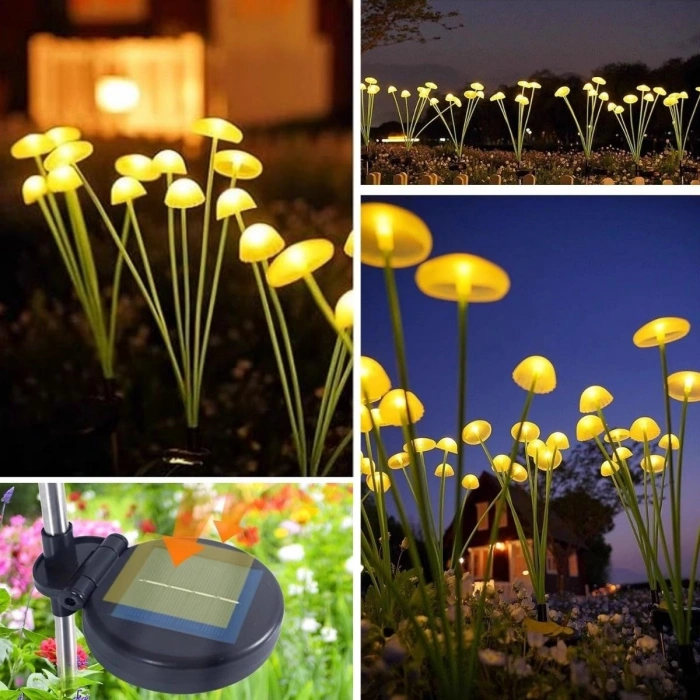 2 Adet Plastik Mantar Solar Bahçe Lambası – Güneş Enerjili LED Dış Mekan Aydınlatma, Otomatik Sensörlü Dekoratif Bahçe Işığı (5365)