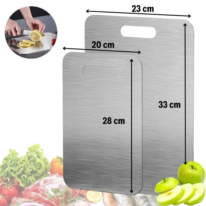 2 Size Stainless Steel Stain-Resistant, Shatterproof, Antibacterial, Hand and Dishwasher Safe Fruit, Vegetable, Meat, Chicken Chopping Board (5365)