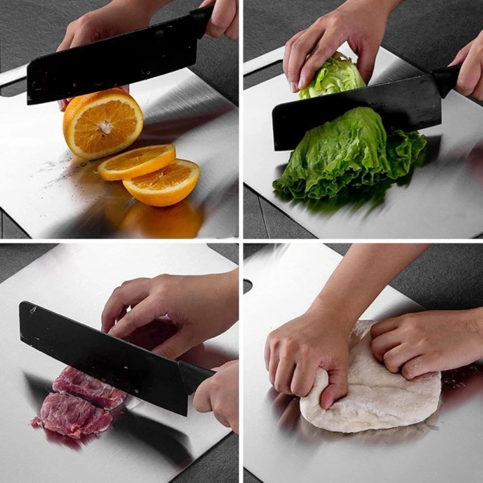 2 Size Stainless Steel Stain-Resistant, Shatterproof, Antibacterial, Hand and Dishwasher Safe Fruit, Vegetable, Meat, Chicken Chopping Board (5365)