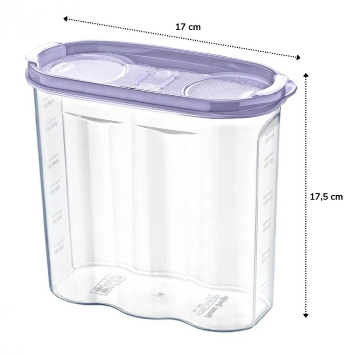 2 Kapaklı Ölçekli Erzak Kuru Gıda Saklama Kutusu Kabı - 1,7 Litre - SA935 (5365)