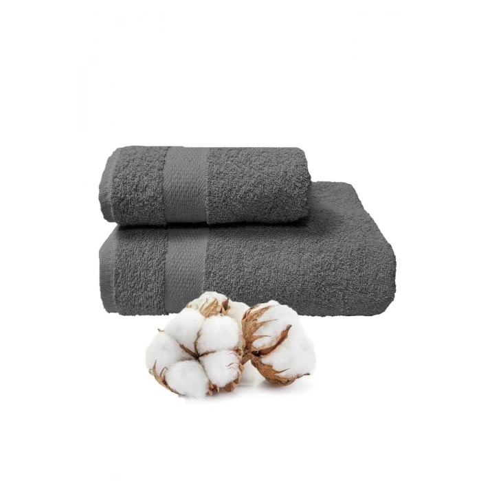 2 li Banyo Havlu Takımı %100 Pamuklu Dry Antrasit