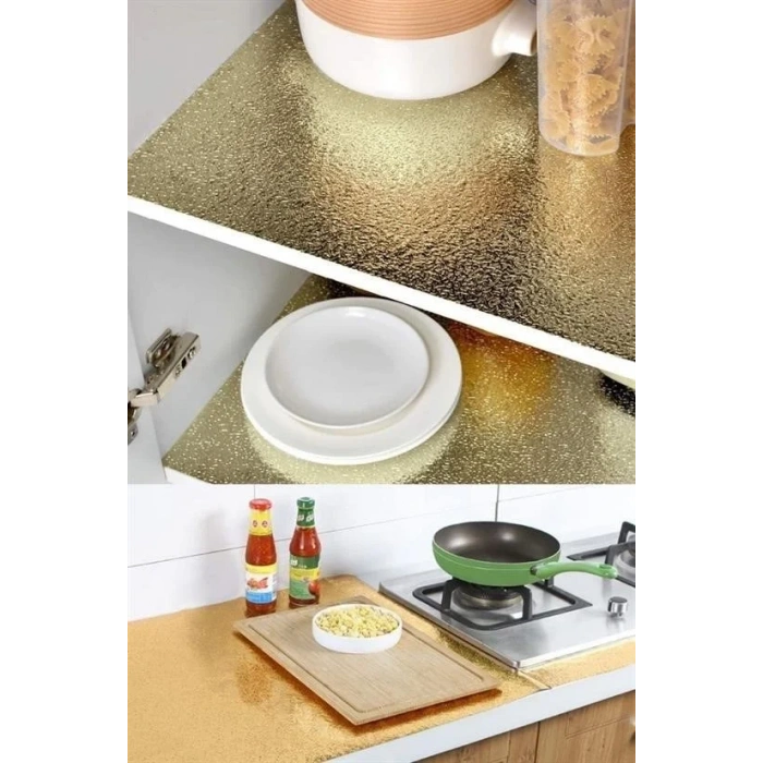 2 Metre Kendinden Yapışkanlı Silinebilir Mutfak Tezgah Üstü Sticker Folyo Gold Renk (5365)
