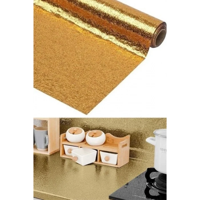2 Metre Kendinden Yapışkanlı Silinebilir Mutfak Tezgah Üstü Sticker Folyo Gold Renk (5365)