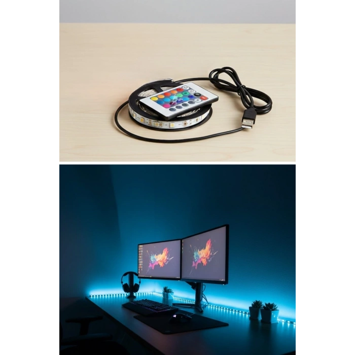 2 Metre Kumandalı USB LED Şerit Işık – Renk Ayarlı Dekoratif Ortam ve Ambiyans Aydınlatması