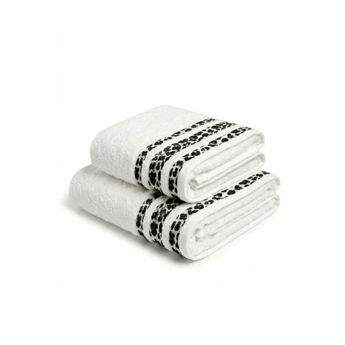 2 Parça Banyo Havlu Seti %100 Pamuk 70x140+50x90 Cm Savana Beyaz