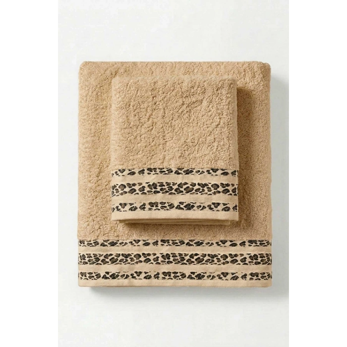 2 Parça Banyo Havlu Seti %100 Pamuk 70x140+50x90 Cm Savana Kum Beji