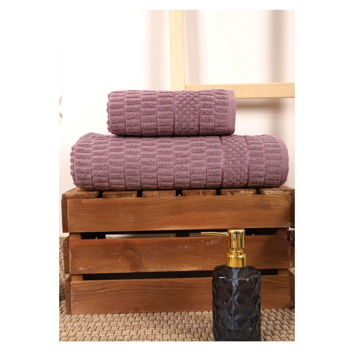 2 Piece Bathroom Towel Set 100% Cotton Stick Pattern Purple