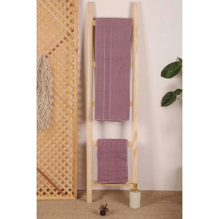 2 Piece Bathroom Towel Set 100% Cotton Stick Pattern Purple