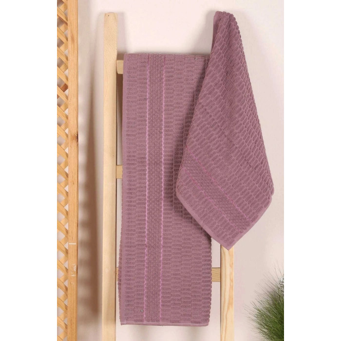 2 Piece Bathroom Towel Set 100% Cotton Stick Pattern Purple