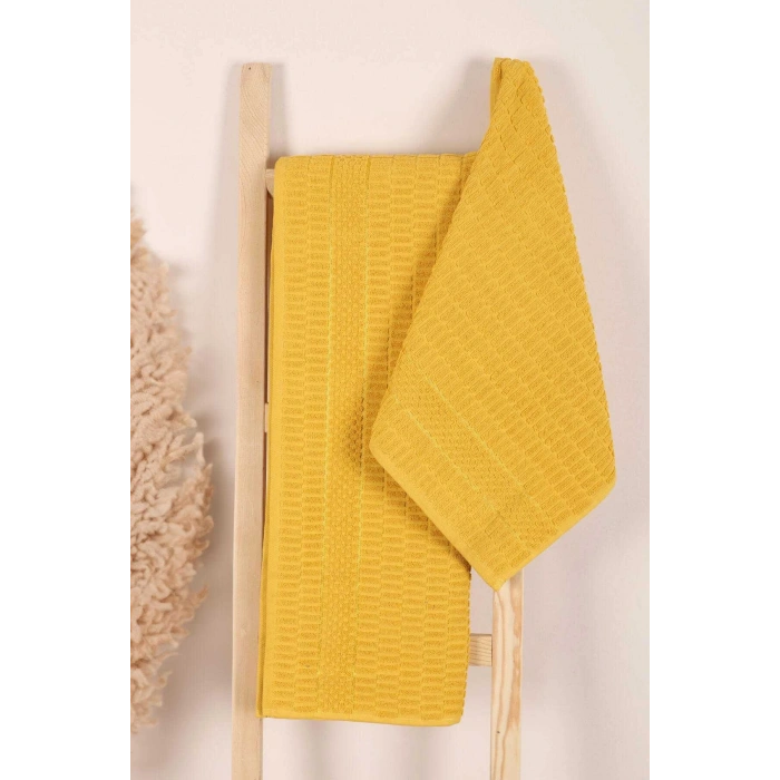 2 Piece Bathroom Towel Set %100 Cotton Stick Pattern Yellow