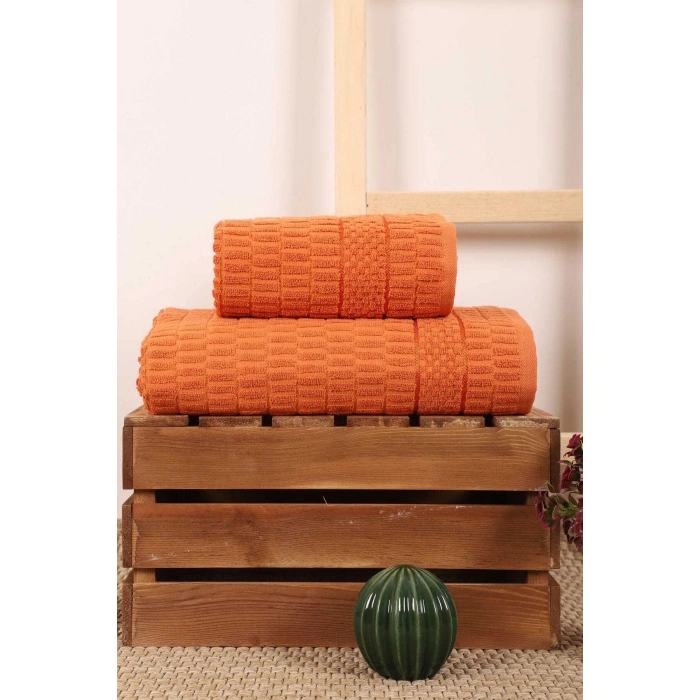 2-Piece Bathroom Towel Set 100% Cotton Stick Pattern Orange