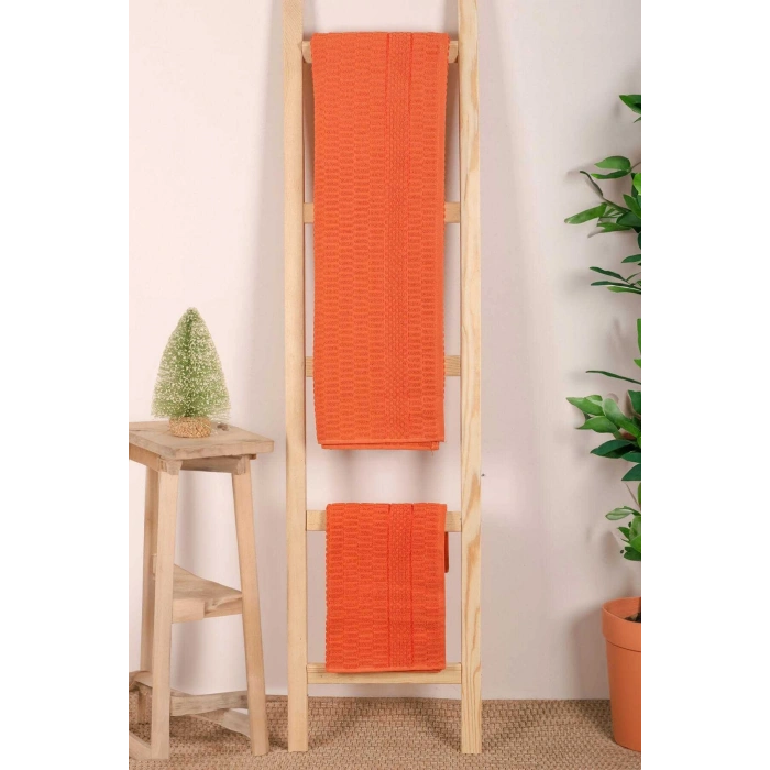2-Piece Bathroom Towel Set 100% Cotton Stick Pattern Orange