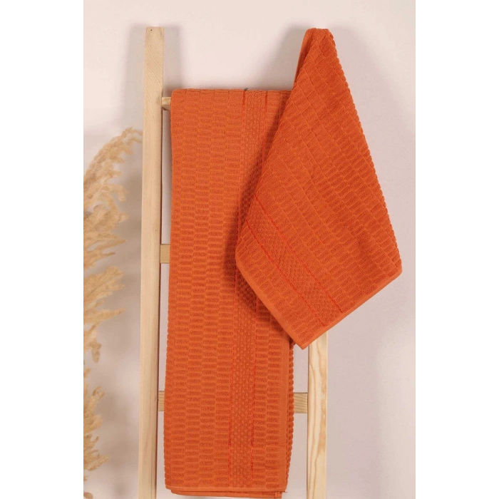 2-Piece Bathroom Towel Set 100% Cotton Stick Pattern Orange