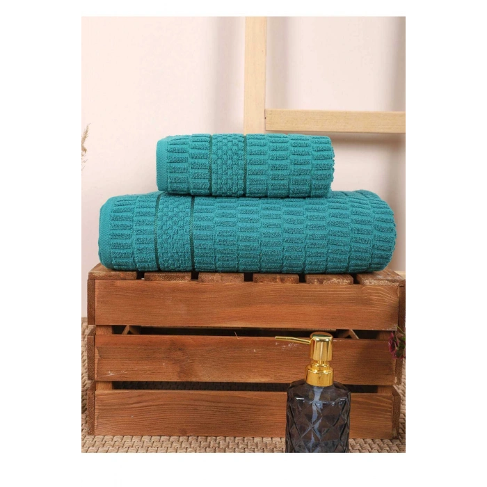 2 Piece Bathroom Towel Set 100% Cotton Stick Pattern Green