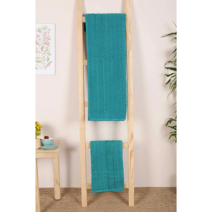 2 Piece Bathroom Towel Set 100% Cotton Stick Pattern Green
