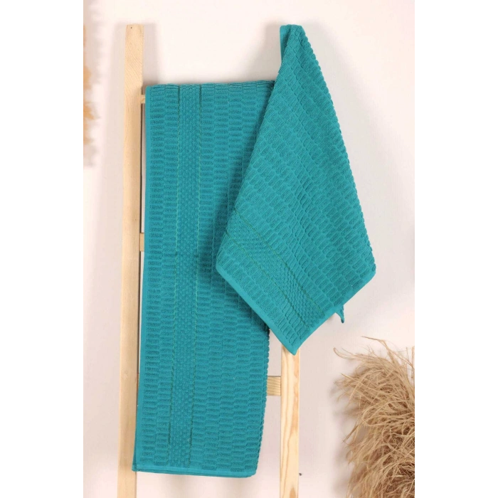 2 Piece Bathroom Towel Set 100% Cotton Stick Pattern Green