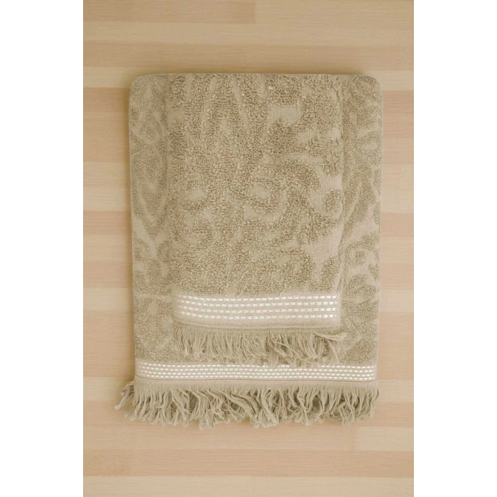 2 Piece Jacquard Bath Towel Set 100% Cotton 90x150 Cm Arden Beige