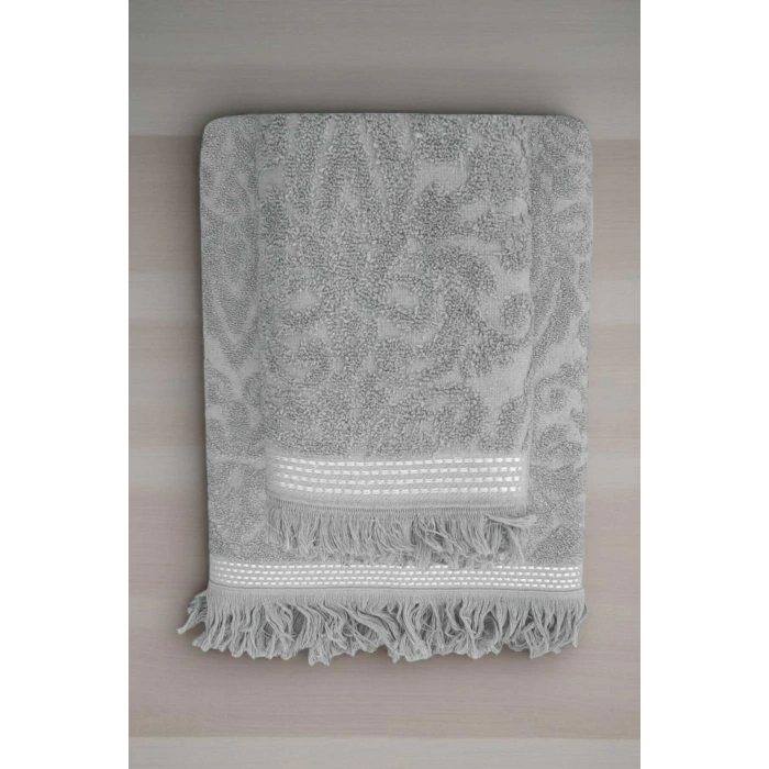 2 Parça Jakarlı Banyo Havlu Takımı %100 Pamuklu 90x150 Cm Arden Gri