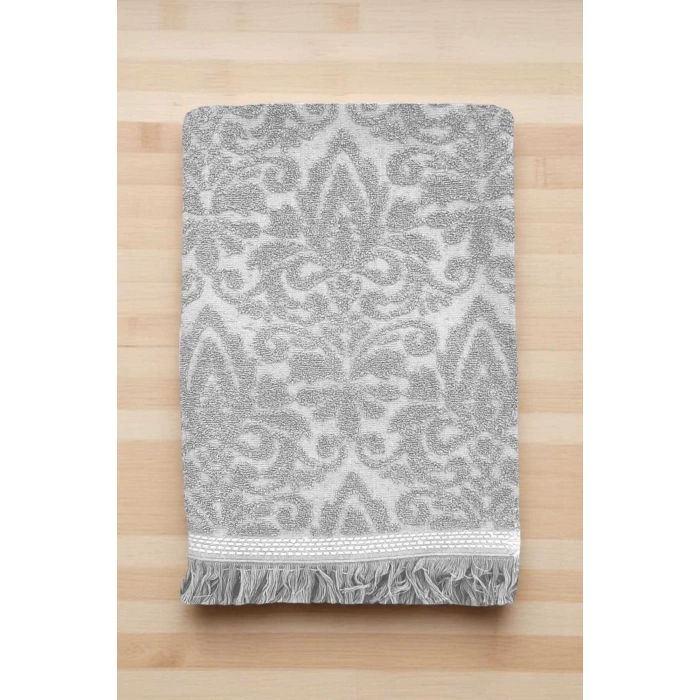 2 Parça Jakarlı Banyo Havlu Takımı %100 Pamuklu 90x150 Cm Arden Gri
