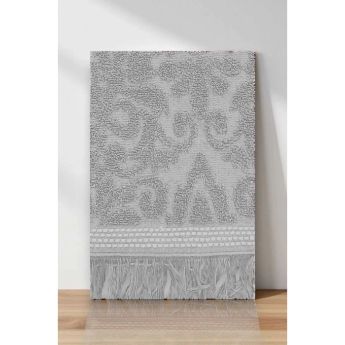 2 Parça Jakarlı Banyo Havlu Takımı %100 Pamuklu 90x150 Cm Arden Gri