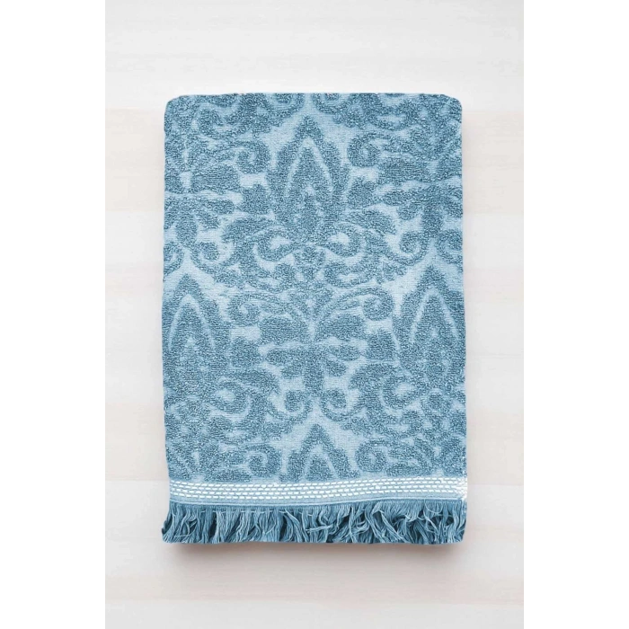 2 Parça Jakarlı Banyo Havlu Takımı %100 Pamuklu 90x150 Cm Arden Mavi