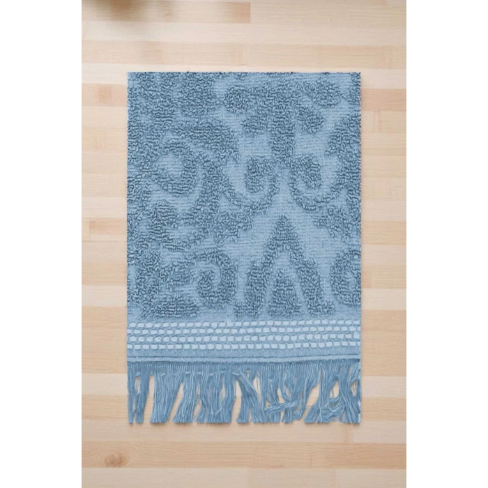 2 Parça Jakarlı Banyo Havlu Takımı %100 Pamuklu 90x150 Cm Arden Mavi