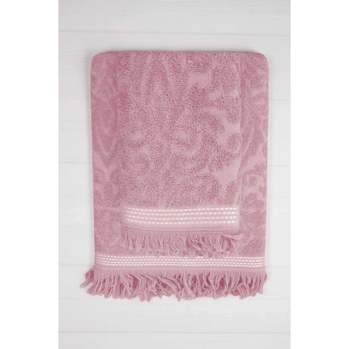 2 Parça Jakarlı Banyo Havlu Takımı %100 Pamuklu 90x150 Cm Arden Pembe