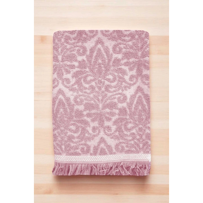 2 Parça Jakarlı Banyo Havlu Takımı %100 Pamuklu 90x150 Cm Arden Pembe