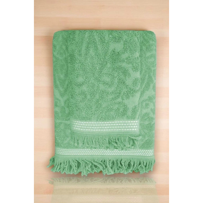2 Parça Jakarlı Banyo Havlu Takımı %100 Pamuklu 90x150 Cm Arden Yeşil