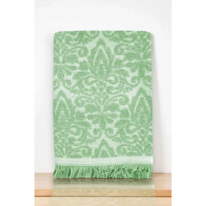 2 Parça Jakarlı Banyo Havlu Takımı %100 Pamuklu 90x150 Cm Arden Yeşil