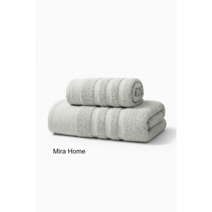 2 Parça Pamuklu Banyo Havlu Seti Ayla Gri