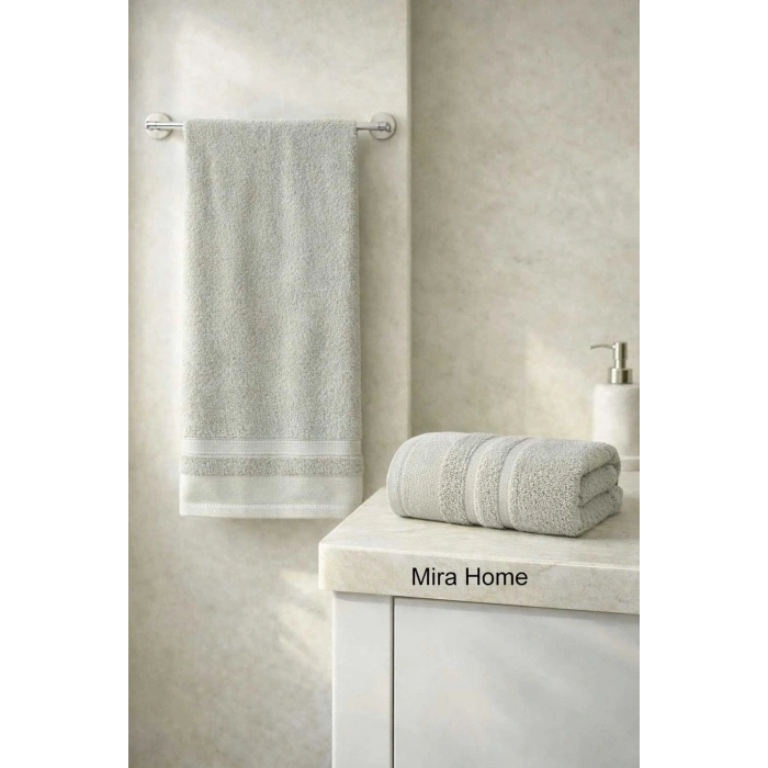 2 Parça Pamuklu Banyo Havlu Seti Ayla Gri