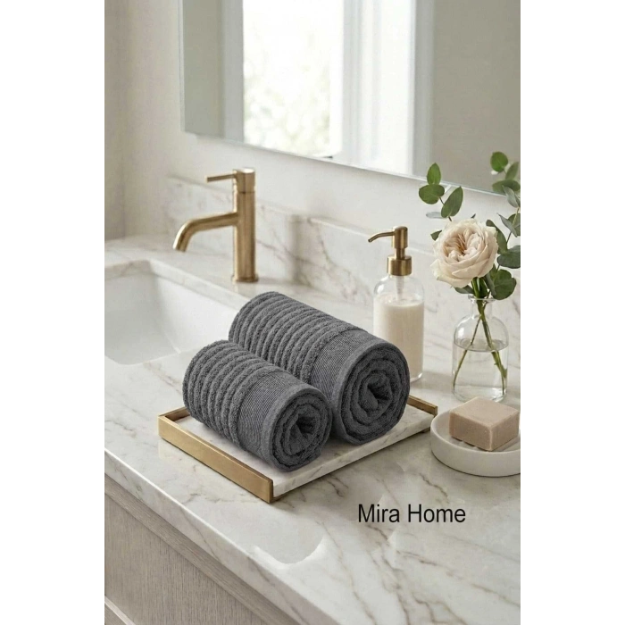 2 Parça Pamuklu Banyo ve El Yüz Havlu Seti  Şeyda Antrasit