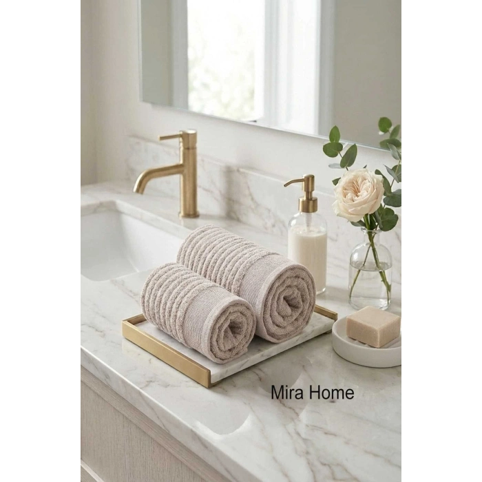 2 Parça Pamuklu Banyo ve El Yüz Havlu Seti Şeyda Krem