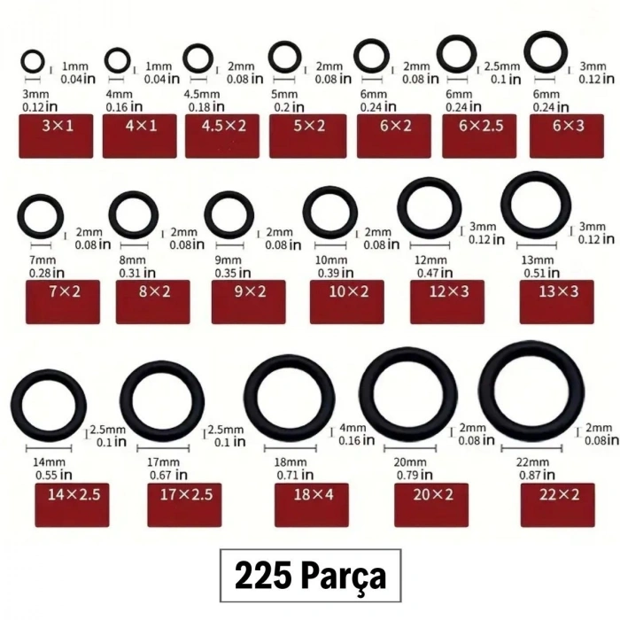 225 Parça Kauçuk Conta Seti ,Kendiliğinden Saklama Kutulu O Halkası Seti (5365)