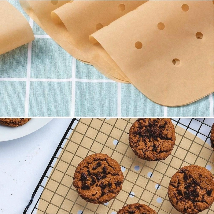 250 Pieces Air Fryer Baking Paper Disposable Air Fryer Oil-Proof Non-Stick Food Baking Paper Perforated Square Model (5365)