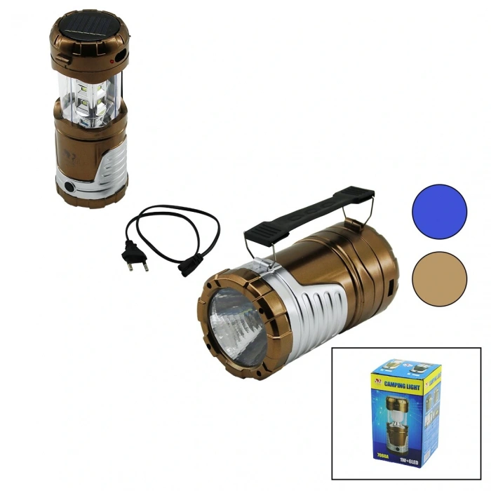 2IN1 1W+12LED SOLAR - PLUG CHARGEABLE LANTERN CAMP LIGHT-POWERBANK PLASTIC HANDLE (5365)