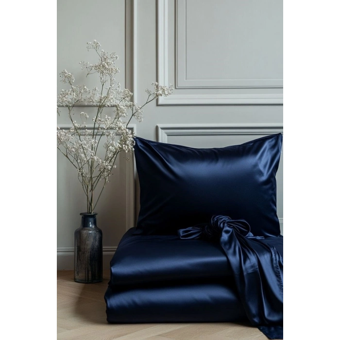 2’li İpek Dokulu Saten Lacivert Yastık Kılıfı 50x70 – Mikrosaten, Saç ve Cilt Dostu