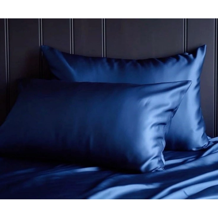 2’li İpek Dokulu Saten Lacivert Yastık Kılıfı 50x70 – Mikrosaten, Saç ve Cilt Dostu
